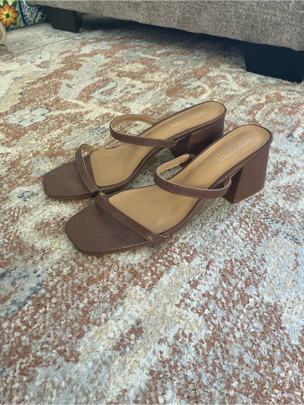 Princess Polly Brown Double Strap Block Heel Sandals